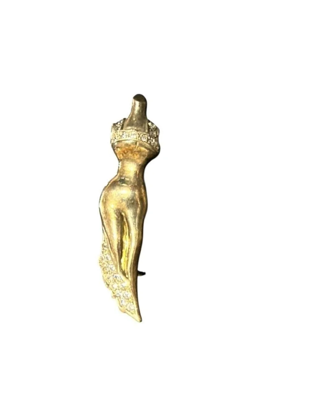 Vintage Art Deco Sterling Silver Rhinestones Woman’s Figural Brooch Pin 2”